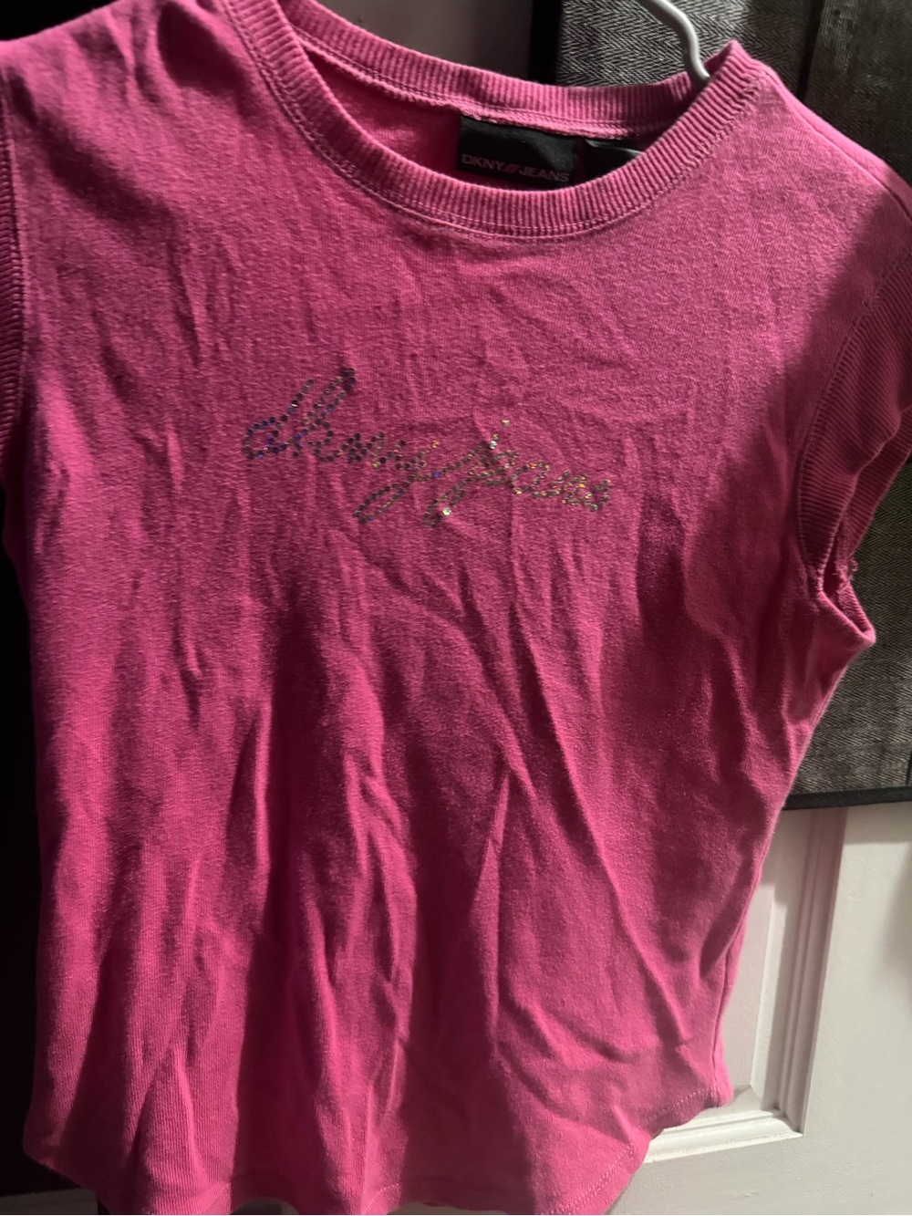 Dkny Girls' Hot Pink Rhinestone Logo Tank Top